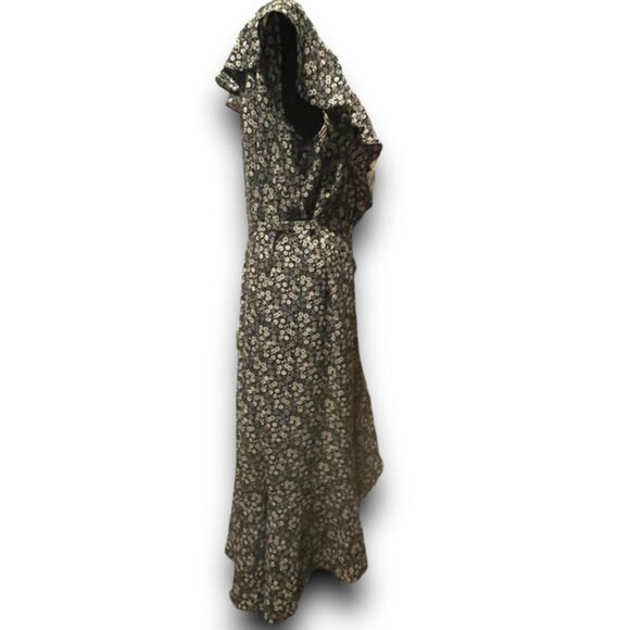 Plus Size Black Floral Flouncy Tiered Wrap Around Dress Tie Ruffles V Neck Sz 2X - Picture 1 of 15